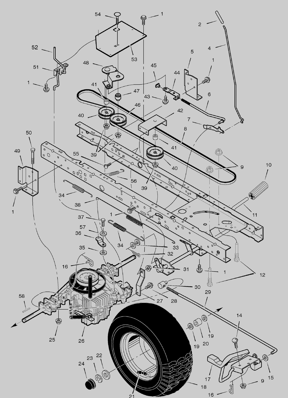 Drive Assembly Diagram and Parts List for 465605X48A 2003 Briggs and Stratton Lawn Tractor